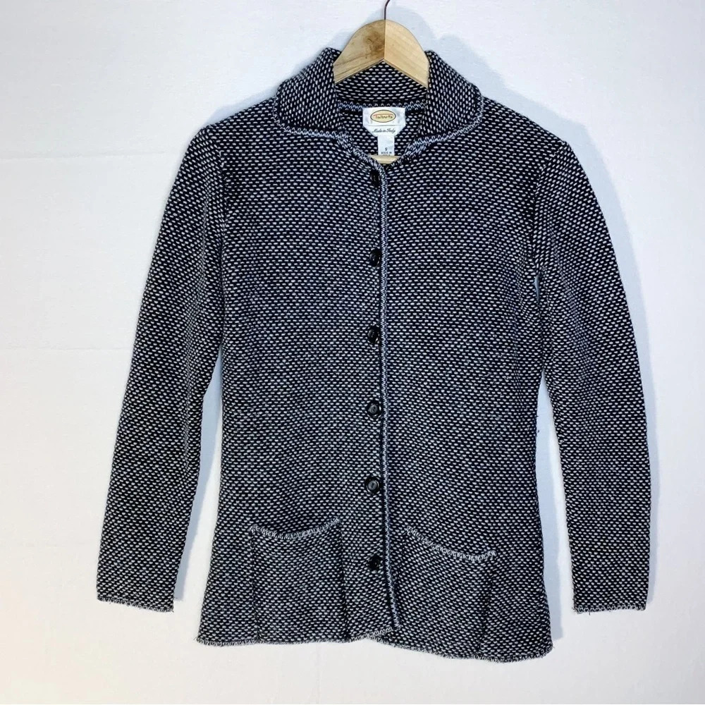 Talbots Wool Blend Black White Cardigan Button Sweater